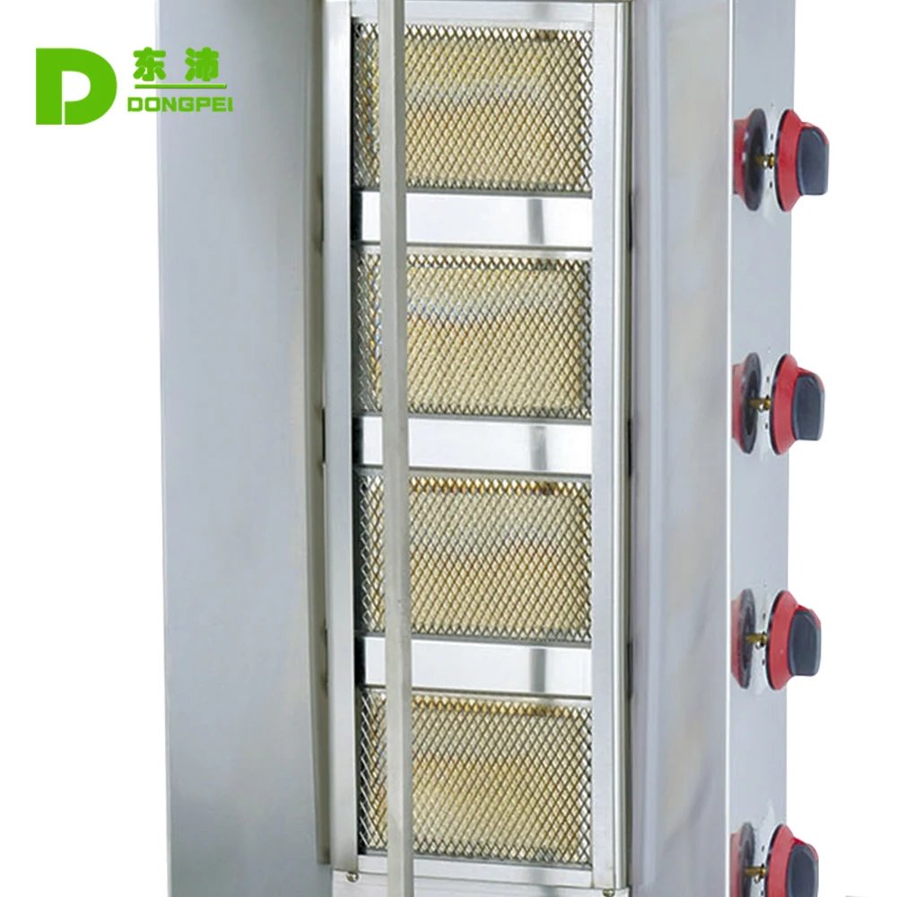 Commercial restaurant equipment automatic kebab maker machine  Stainless steel 4 burners gas vertical shawarma broiler for sale