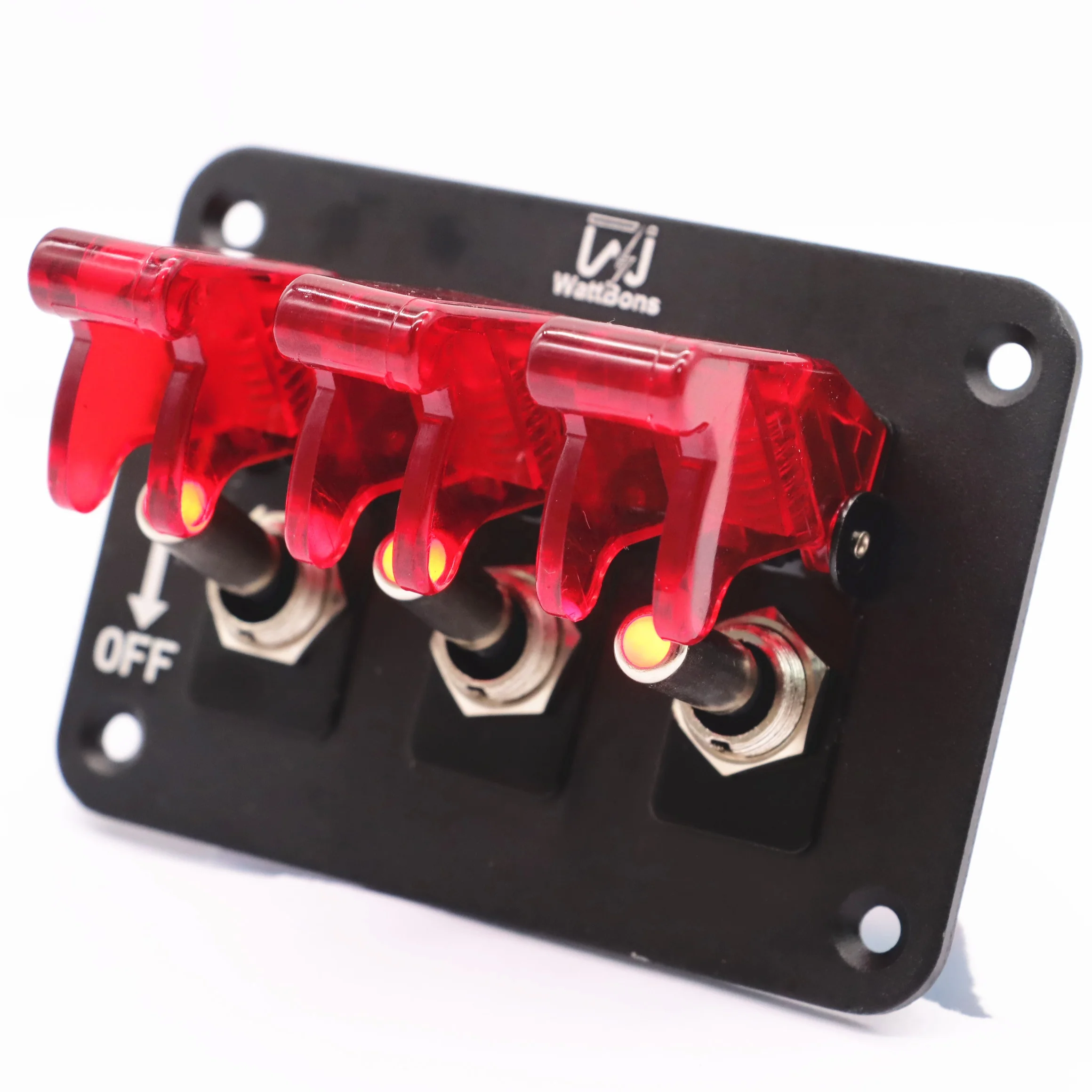 WattBons 3 Gang Toggle Switch on off on 12V Toggle Light Switch Panel with LED Light and Flip Cover Switch Plate