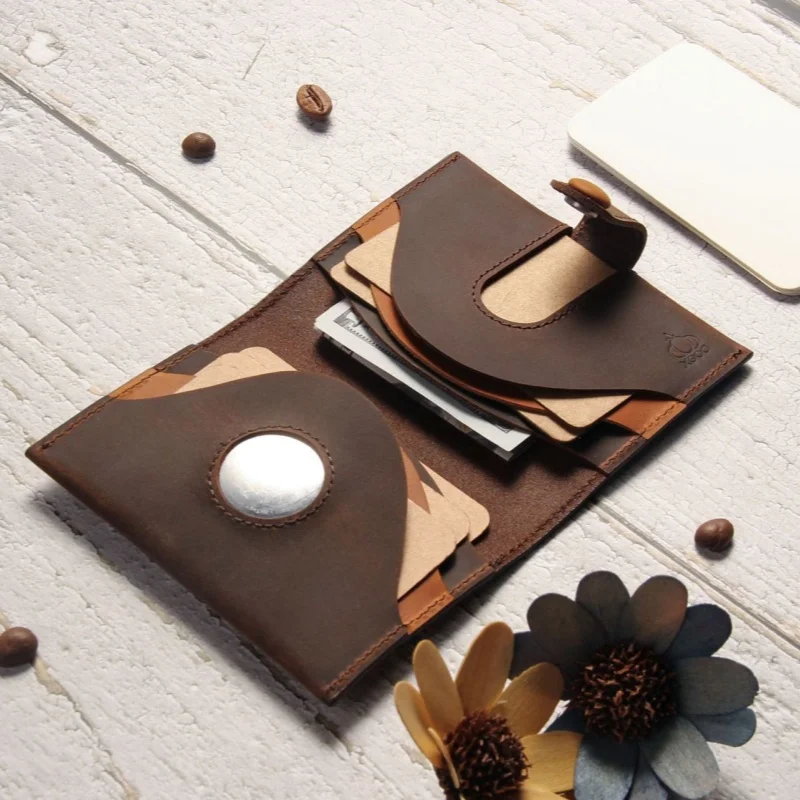 New Mens Simple Wallet Genuine Leather Card Holder Ultra-Thin Wallet Business Card Holder Fashion Design File Storage Bag