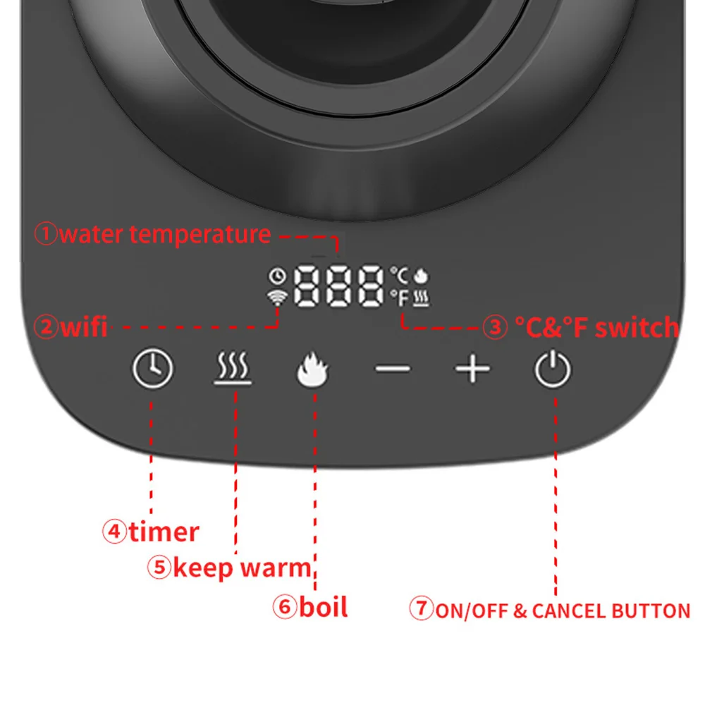 800Ml Goose Neck Stainless Steel Kettle Black Digital Smart Pour Over Coffee Tea Temperature Control Gooseneck Electric Kettle