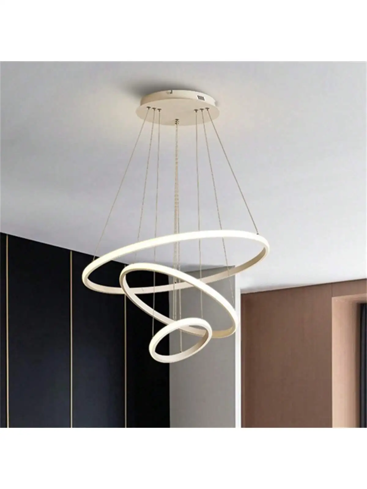 Modern Led Chandelier 3 Rings 20+30+40CM,110V/220V Gold/Black Large Chandelier Color Changes