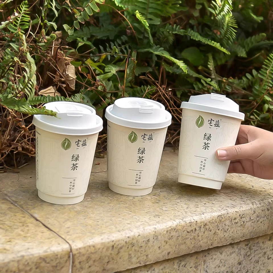 Factory sell 500ml 16OZ double wall paper cup disposable white paper coffee cup Customizable printed logo hot coffee cups