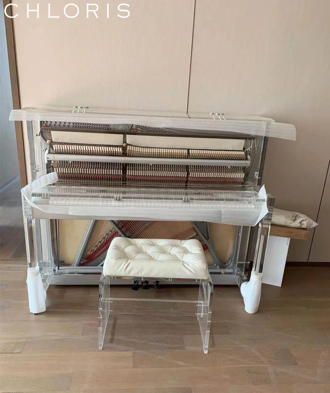 Стоячее пианино HU-123A с украшением в виде кристаллов фортепиано с акриловым скамья для фортепиано