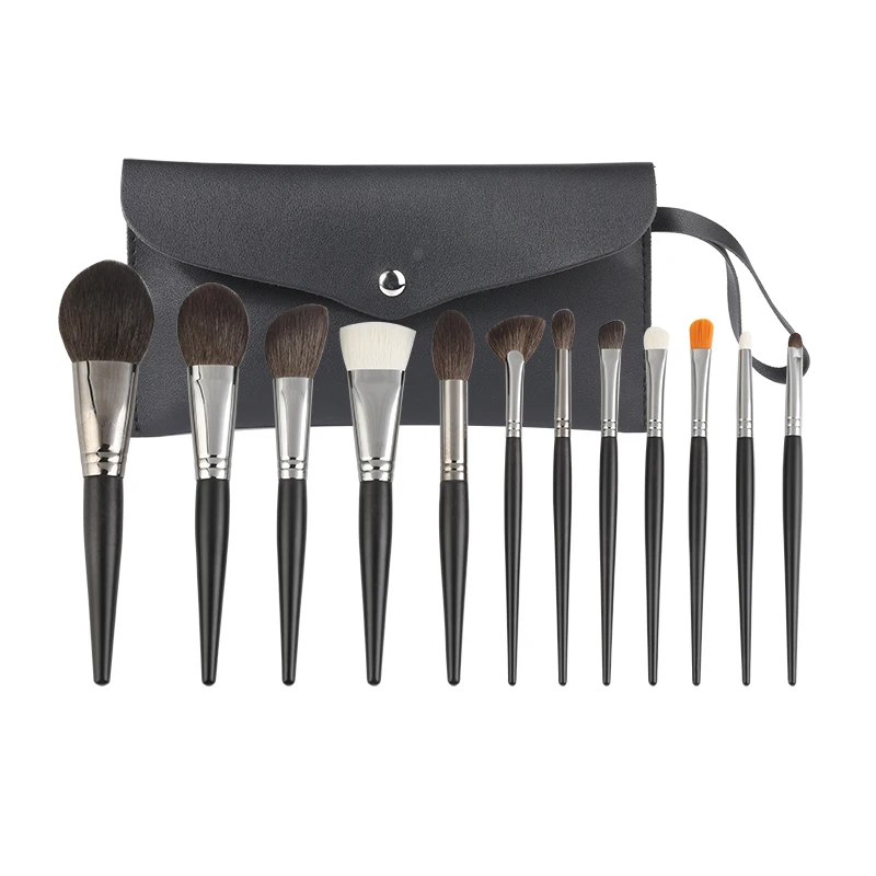 Best Goat hair cosmetics brush luxe pro makeup brushes kits best natural hair makeup brushes set 12 Pcs with bag