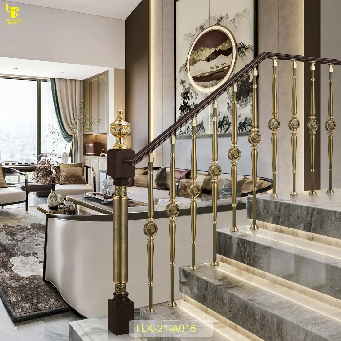 High end brass banister balcony and staircase baluster