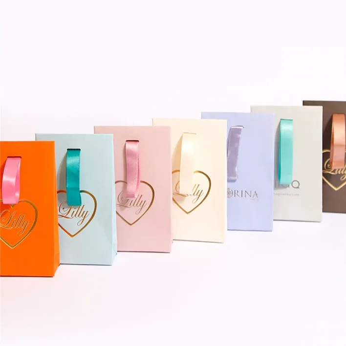 Lithography ribbon handle watch earrings packaging refined paper bags for jewelry