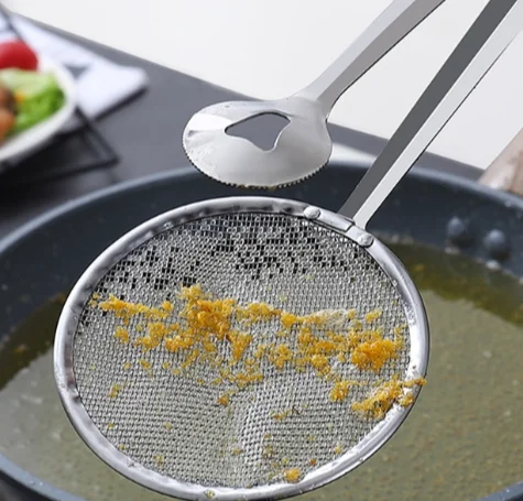Kitchen Colander Multifunctional Filter Spoon With Clip Food Oil-Frying BBQ Filter Stainless Steel Clamp Strainer Kitchen Tools