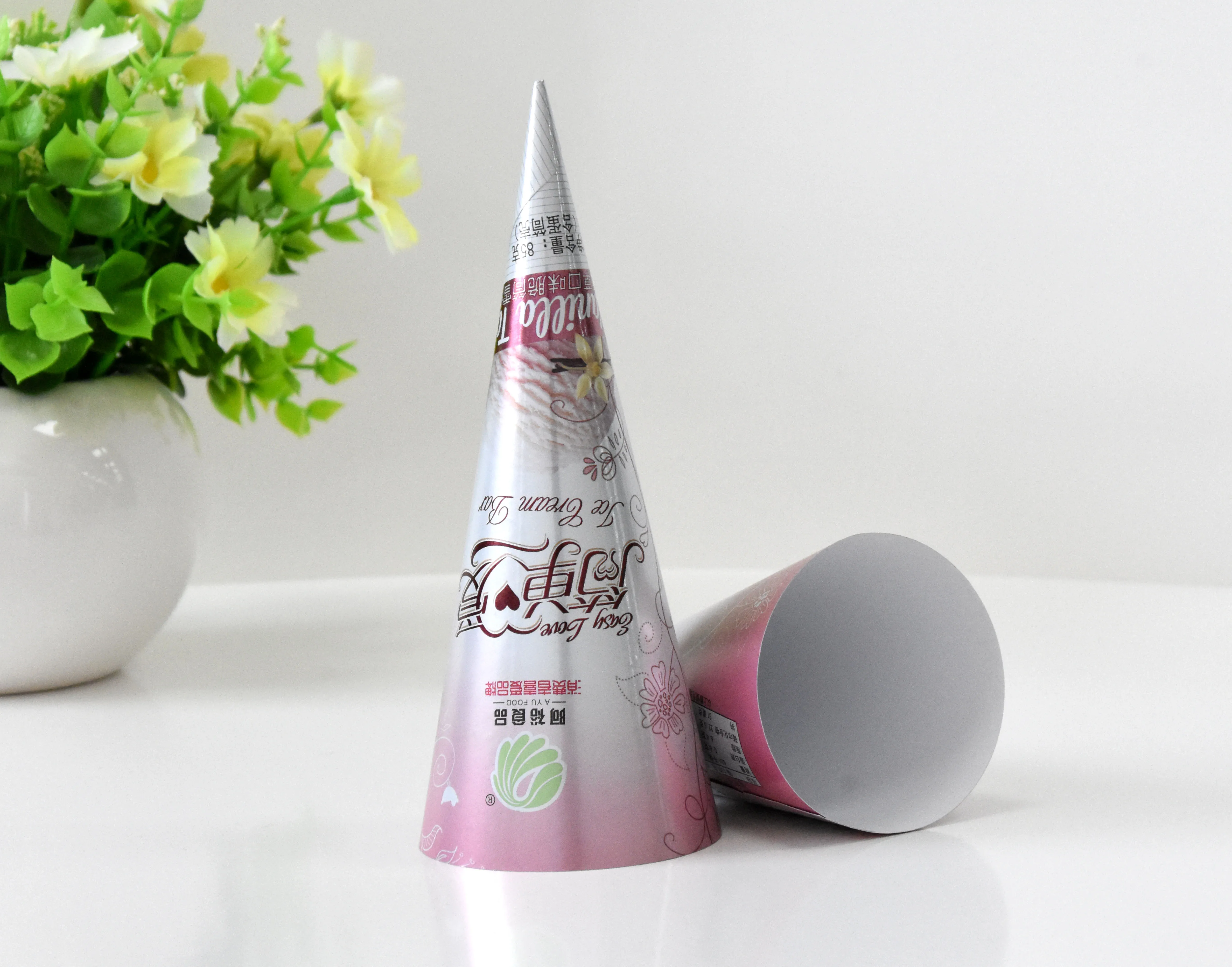 Food grade conic cone paper cup ice cream rolled sleeve with printed For sweet dessert