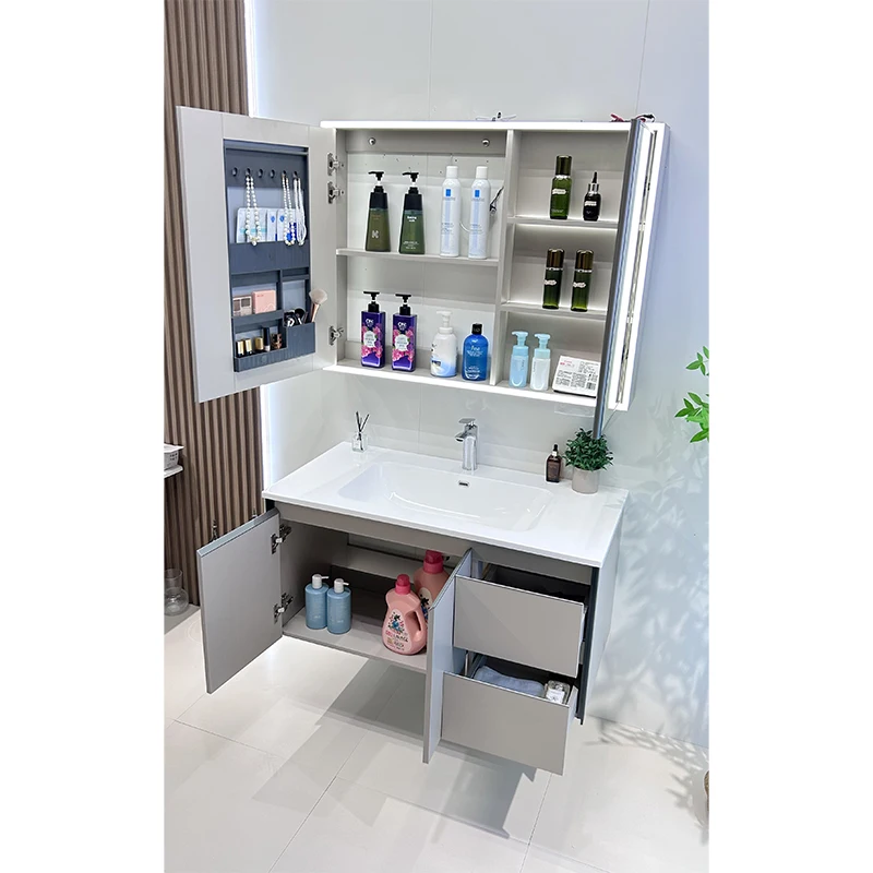 Made in china Bathroom Wall Mounted Waterproof Sink Cabinet Set Square Sink bathroom vanities With Cabinet
