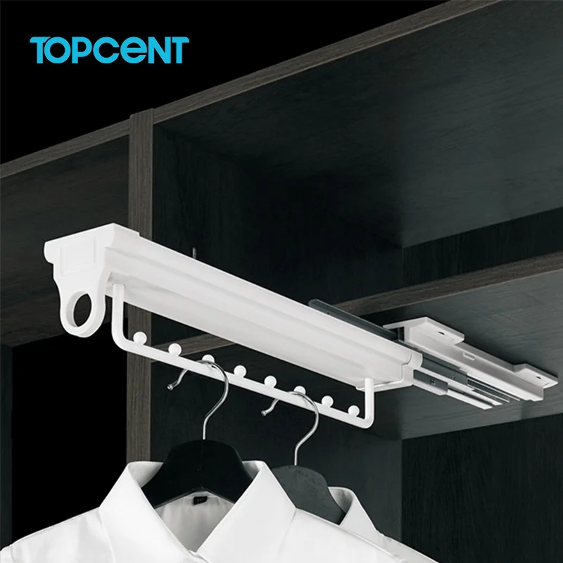 Topcent Wardrobe Accessories Sliding Closet 8 Ball Bearing Metal Clothes Hanger Hidden Clothes Rack Dryer