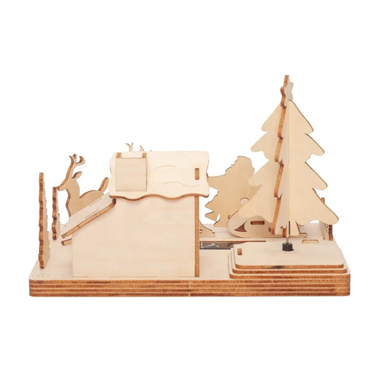 
3D wooden puzzle solar DIY christmas village house for kids 