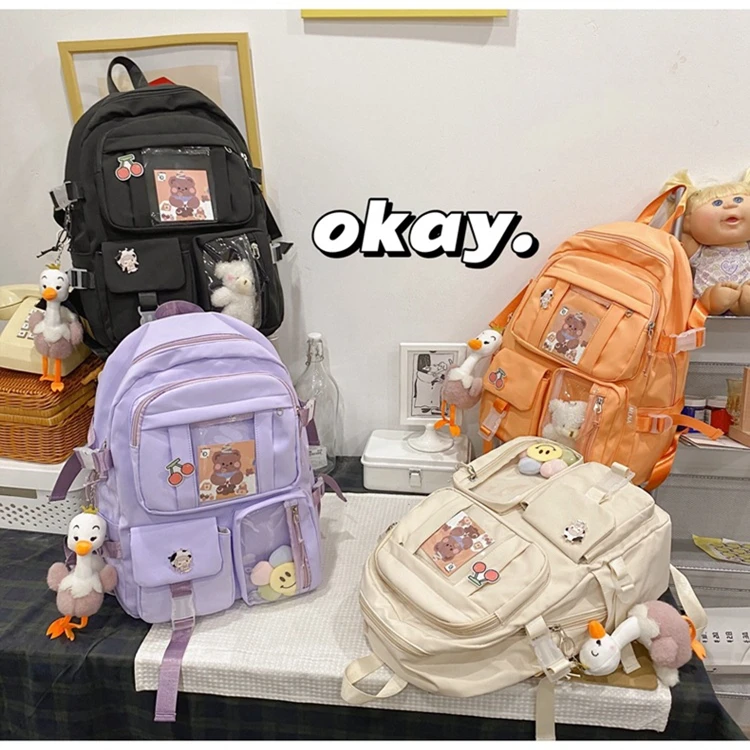 Kawaii Backpack with Cute Cow Plush Kawaii Pin Accessories Large Capacity Aesthetic School Bags Cute Bookbag for Girls Teen