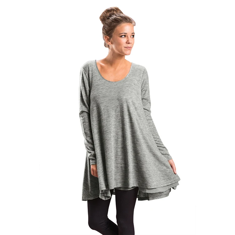 
Hot Selling Womens Clothing Tops Blouse Online Shopping Fashion Swingy Layered Long Sleeve Casual Tunic Tops 