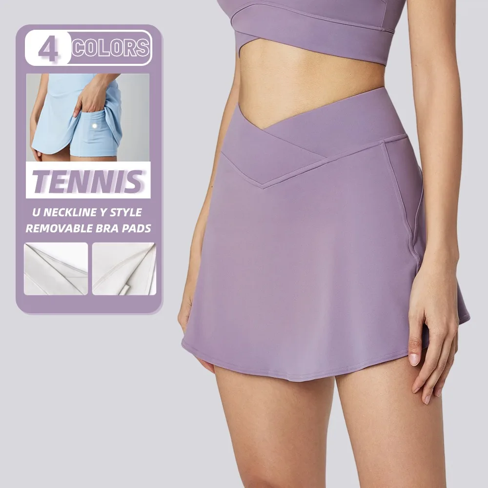 Wholesale Ladies Built In Safety Shorts Hidden Pockets Sport Mini Skirts Tennis Dress Workout Clothes Women Fitness Skirts