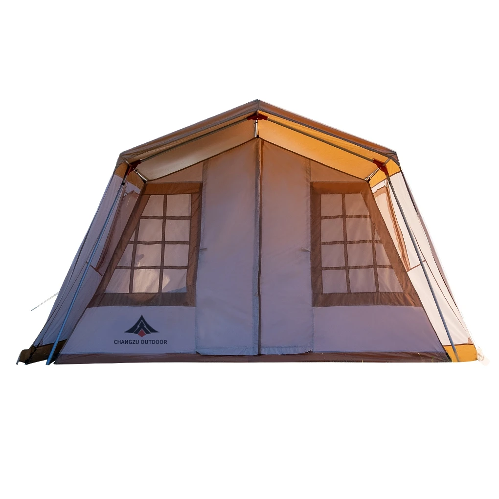 Cotton Canvas Large Family 4-Season Waterproof Beige Color Bell Tent Hunting Wall Tent with Roof Stove Jack Hole
