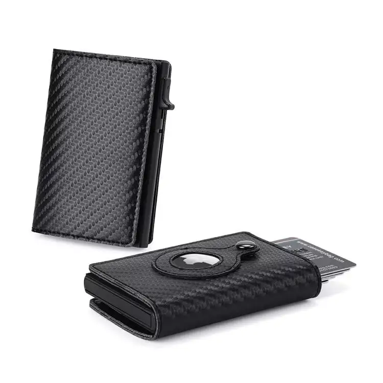 New side pushing pop up Airtag Wallet Real Leather Air Tag Card holder Wallet Anti-Theft Men case Wallet