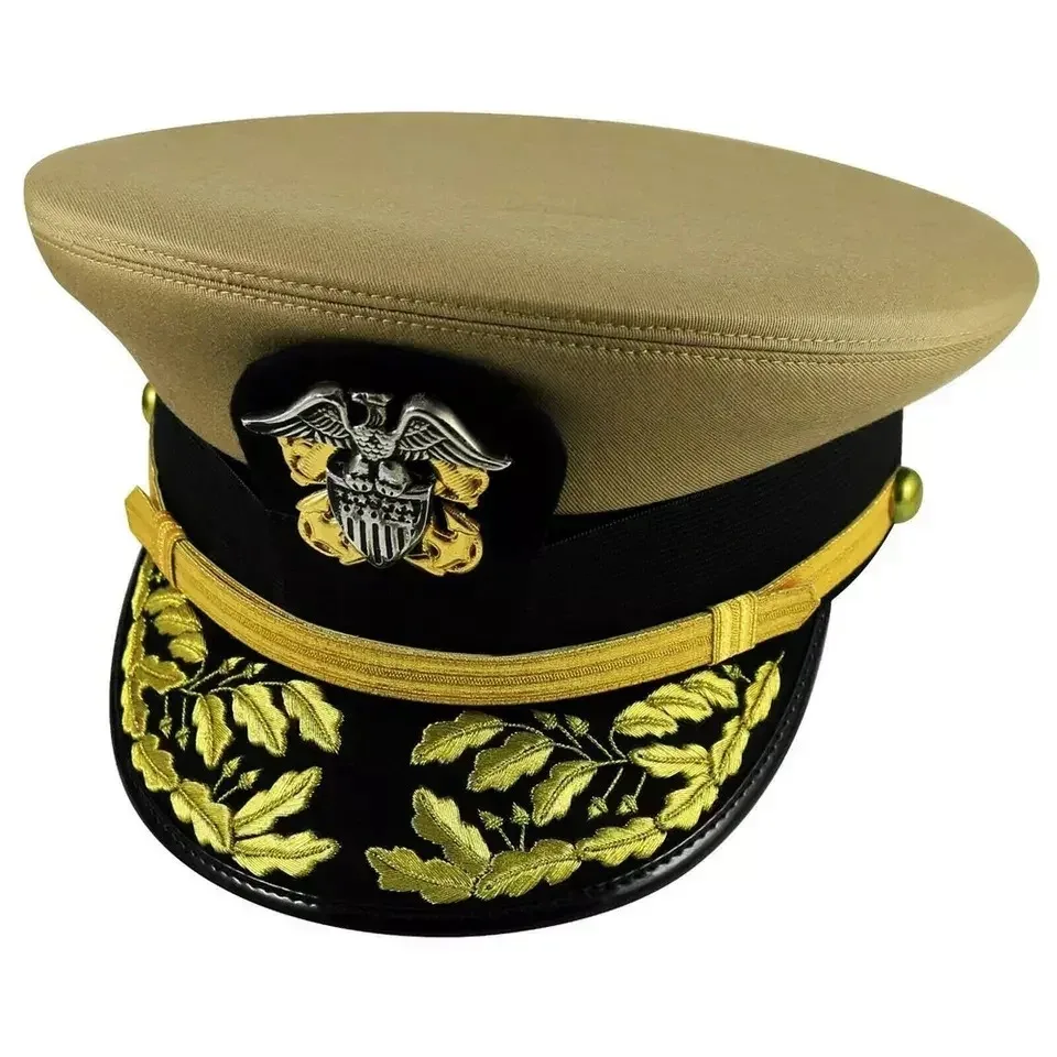 Wholesale Custom Officers Cap USA Hand Embroidered with Eagle Bullion Leaves Embroidery Visor Service Cap