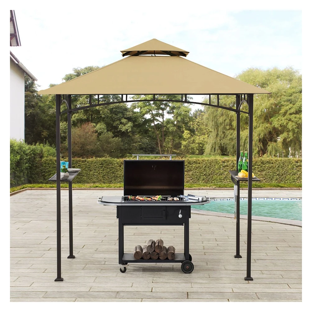 Waterproof Double Tiers Small BBQ Patio Gazebo Kit Elegant  Pavilion for Outdoor Barbecues