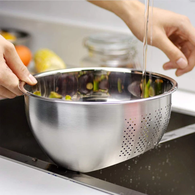 Оптовая продажа дешевая кухонная утварь чаша для мытья из нержавеющей стали дуршлаг овощей и
