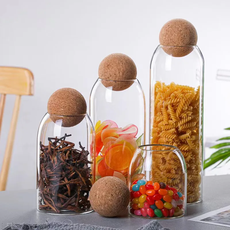 Glass Jars for storage Jars with cork wood lid borosilicate glass canister