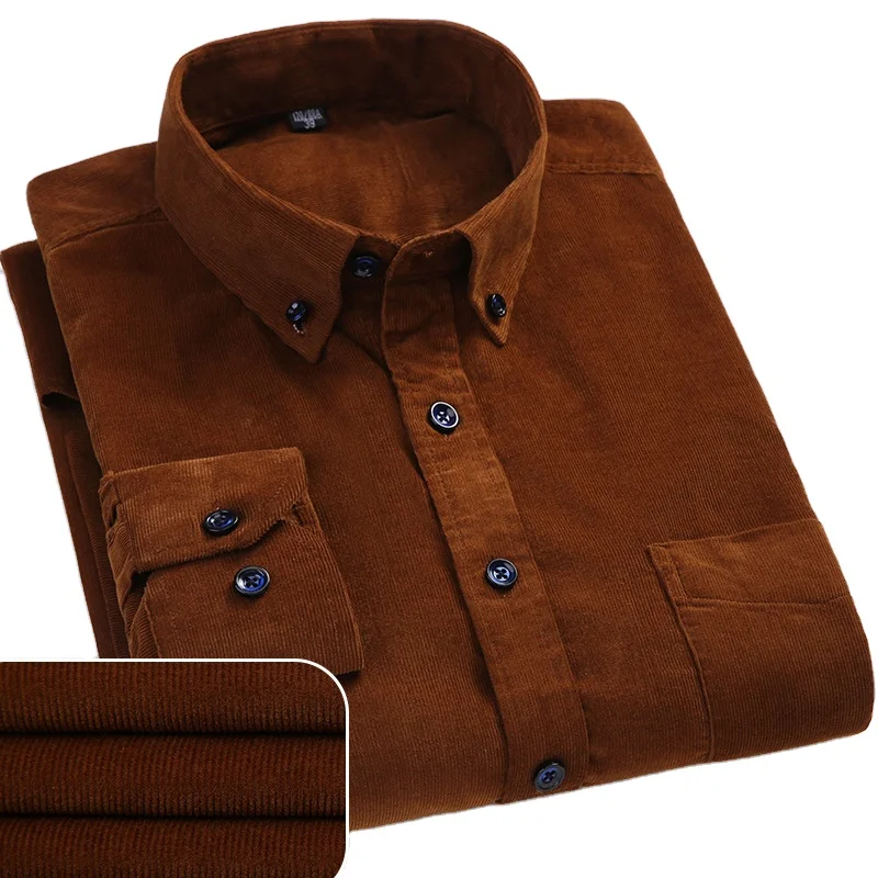 XD314-Quality Autumn Pure Cotton Corduroy Long Sleeved Casual All Cotton Large Men Shirt