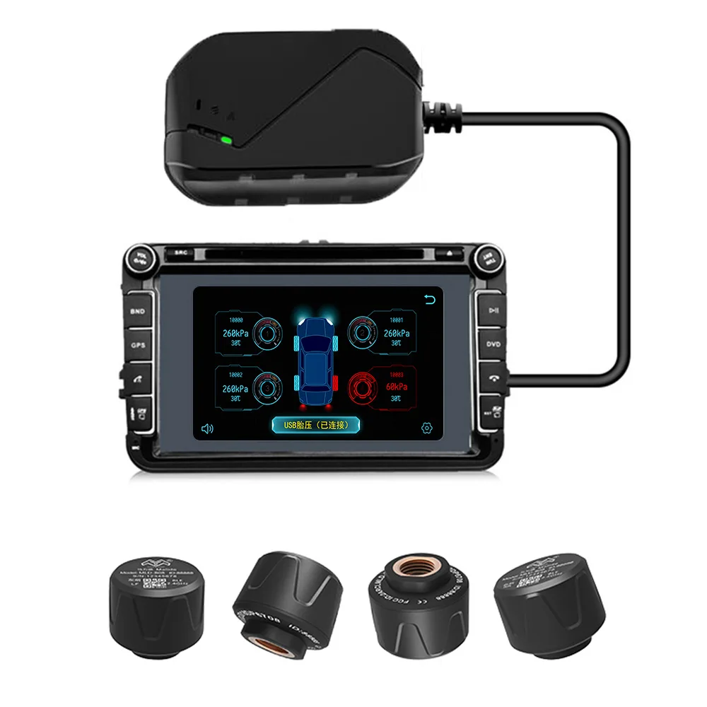 Tire Pressure Monitoring System Car Vehicle USB TPMS with 4 External Sensors Android Car Navigation Display