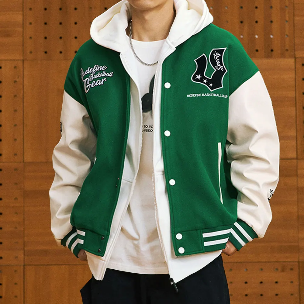 Wholesale Custom Preppy Varsity Jacket for Men Teenagers Chic Letter Print Heavy Embroidery Casual Baseball Coat for Fall Winter