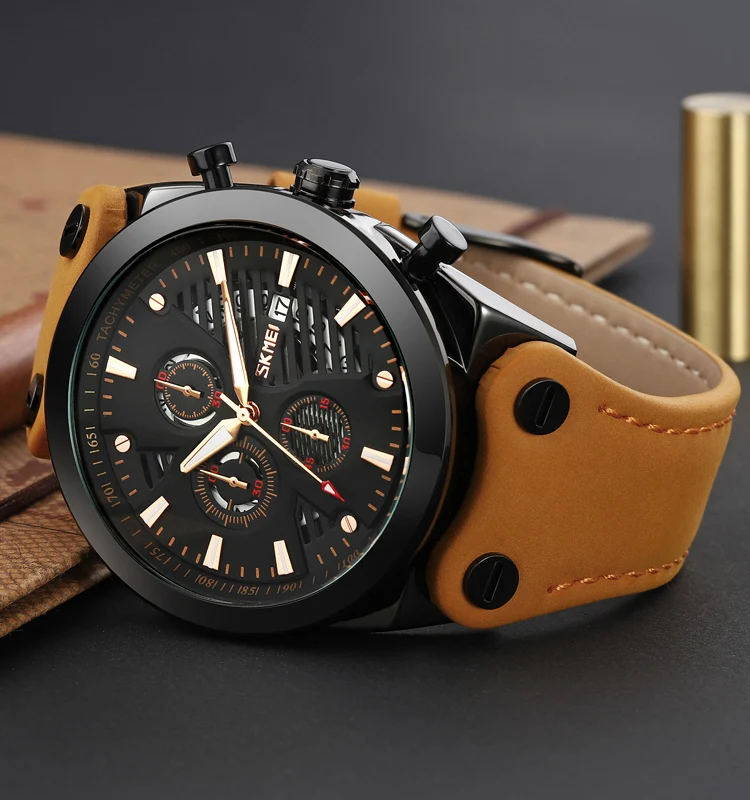 Latest Skmei 9282 Leisure Leather Bracelets Wristwatches Relojes Hombre Montre Luxurious Men Quartz Watches