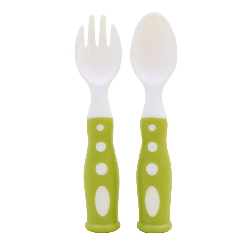 
Baby products wholesale new PP two color cartoon Spoon Baby Training spoon, fork optional color 