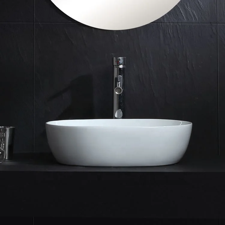 HY8015 Ceramic Oval shape counter top wash hand basin with thin edge for bathroom