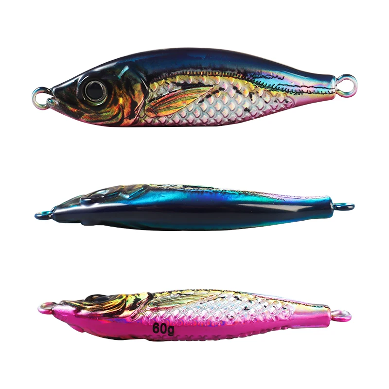 30g40g 60g 80g Saltwater Fishing Jigs Luminous Glow 3D Colors Vertical Jigging Lures Japan Style Long Casting Offshore Metal Jig