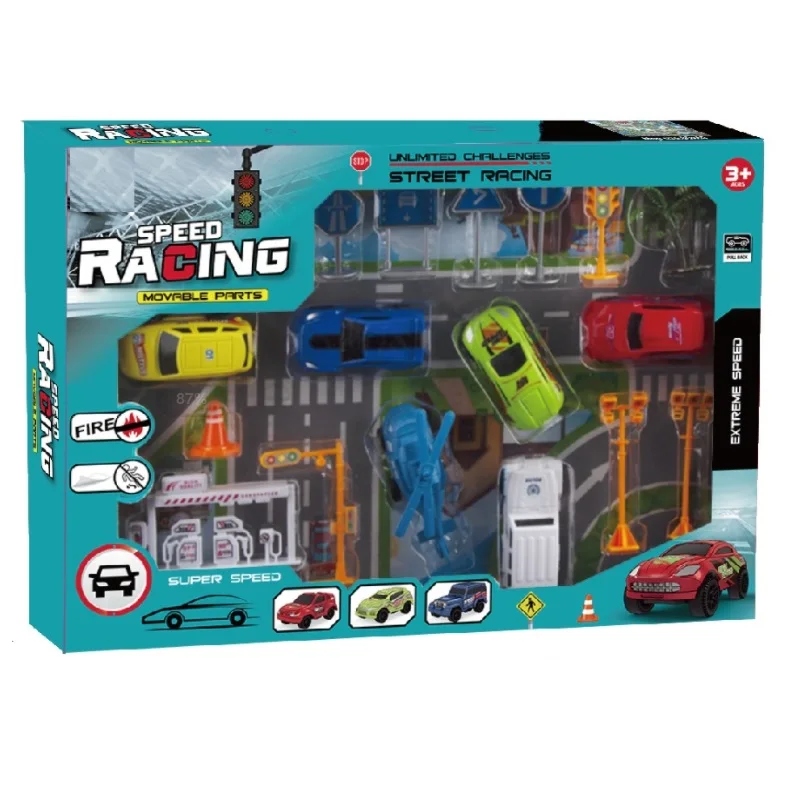 Pull back function race car toy with map toy set OEM ODM Vehicle for kid PASS EN71 safe educational toys for boys