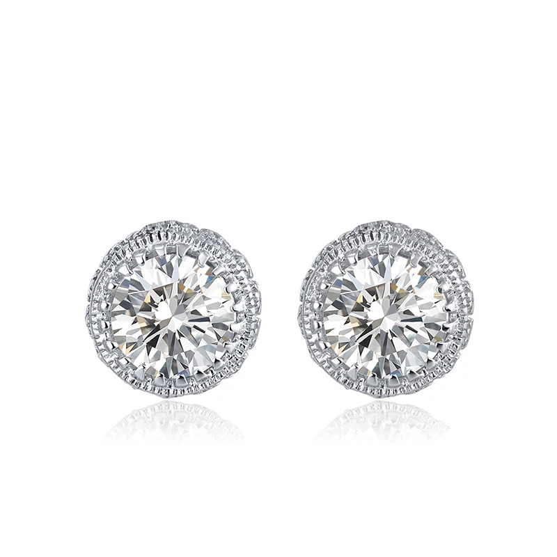 RINNTIN SE231 Fashion Women Cubic Zircon Jewelry Wholesale 925 Sterling Silver Big Stone Stud Earrings