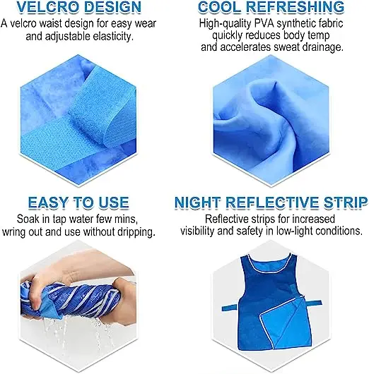 Evaporative Ice Cooling Vest Blue PVA Water Activated Vests with Reflective Tape Air Conditioner Jacket for Summer Outdoor