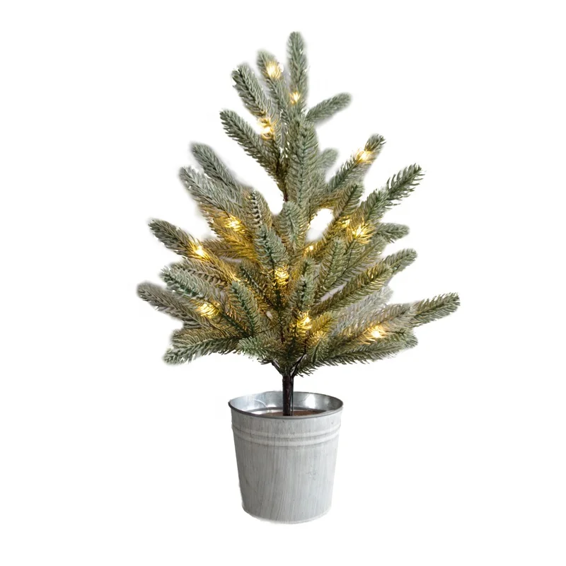 20inch Christmas decoration evergreen snowy birch pot tree artificial pine cone needle branch lights Artificial Flocked Tree Led