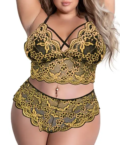 Wholesale High Waist Plus Size Lingerie for Women XL Sexy V-Neck Floral Transparent Lace Thongs and Briefs with Plain Pattern