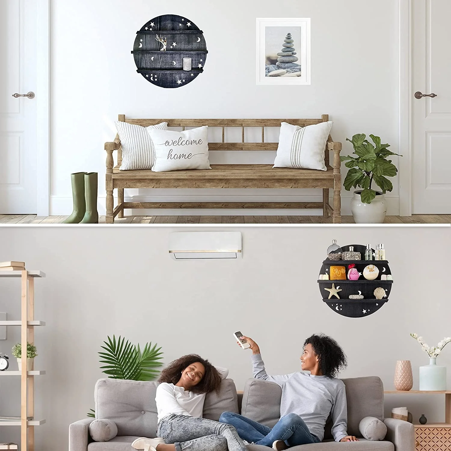 Floating Shelf with Backlit LED Lights Moon Wall Decor Crystal Display Shelves