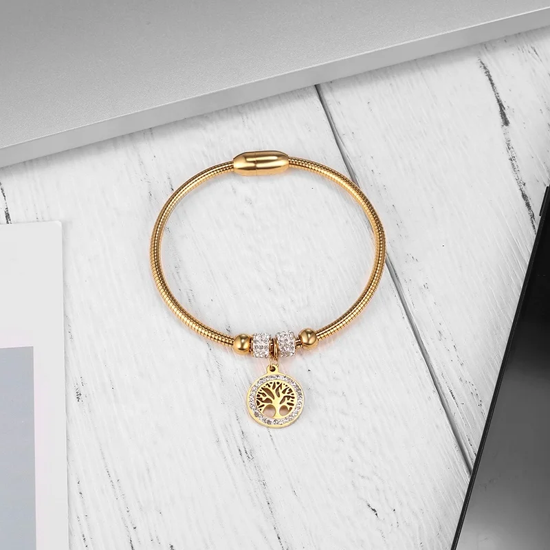 1 Day Delivery Gold Snake Chain Tree of Life Charm Bangle Bracelet Jewelry