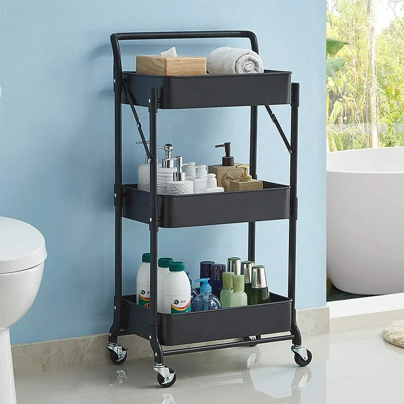 3 Tiers Movable Home Kitchen Organizer Rolling Tool Storage Racking Trolley Utility Carts