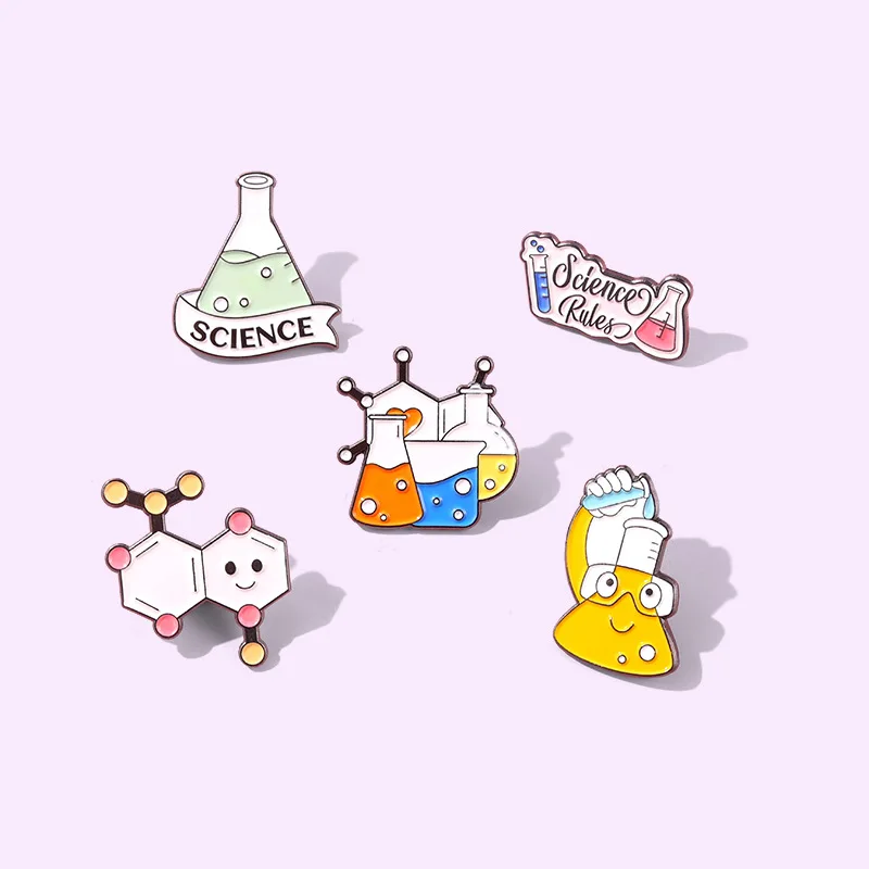 New chemical formula series alloy pins cartoon cute beaker test tube cup shape pin brooch
