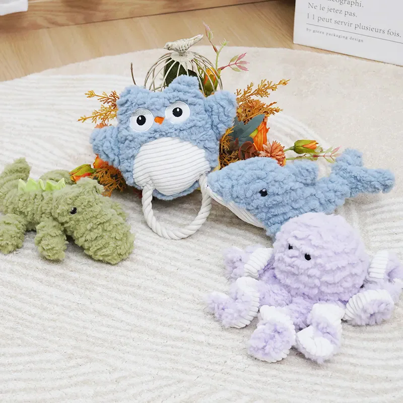 Dog Plush Teeth Grinding Sound Toy Cute Pet Shaped Dog Bite Toy with Cotton Rope Animal Shark Shape Pet Dog Toy