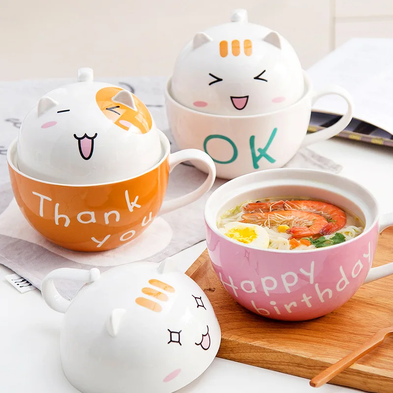 cat shape home beef oatmeal noodle mug instant ramen bowl instant bowl ceramic for noodle