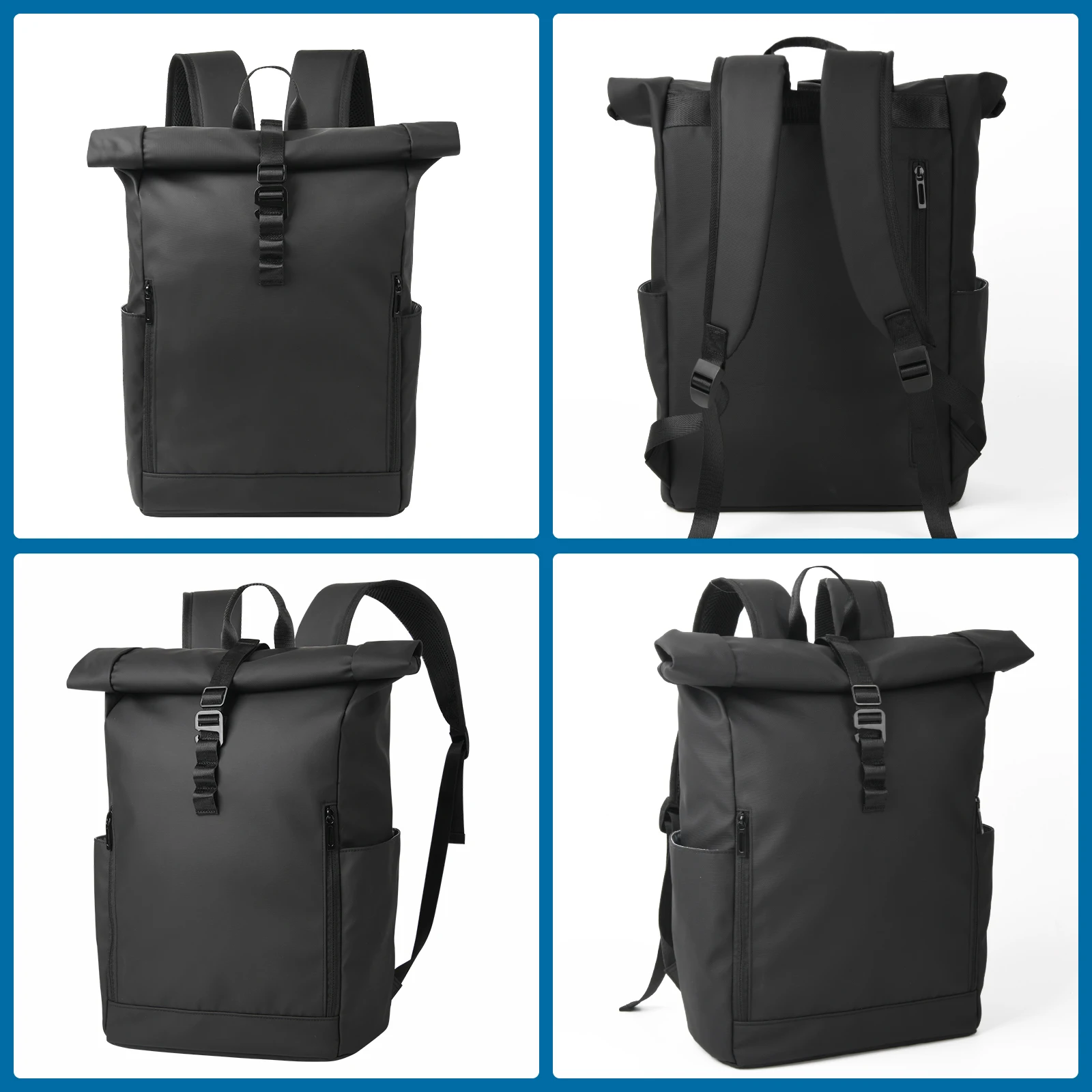 2024 New YC Travel Tuck pack Expandable Roll Top Backpack College Bag rolltop Laptop Resistant Carry Backpack men Casual Daypack