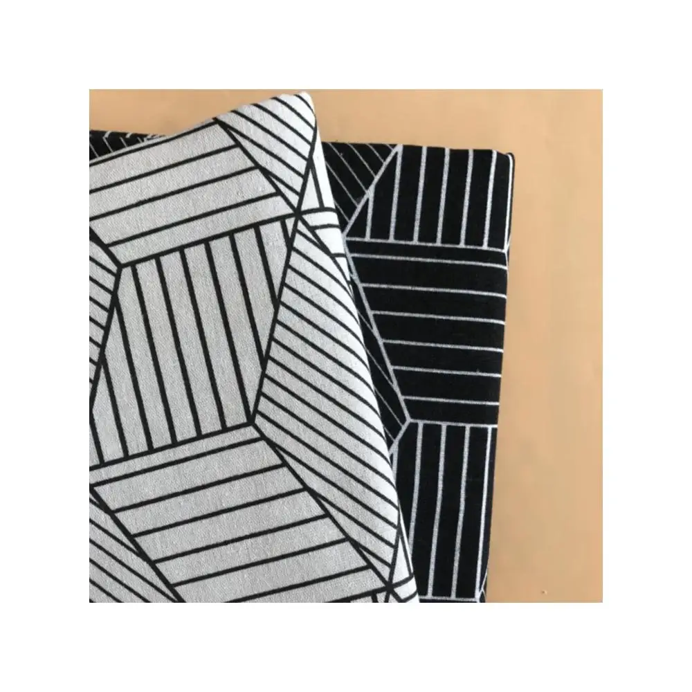 Modern Design Linen Fabric Black&White Lines Printed DIY Textiles For Home Decoration Handicrafts