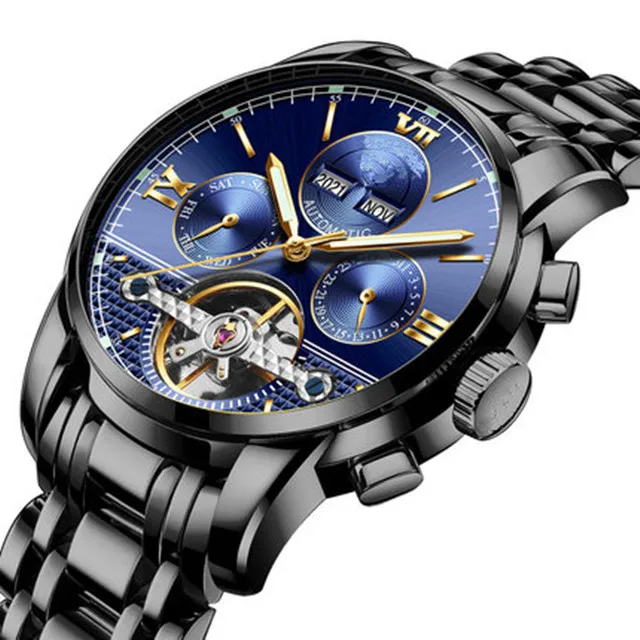GMS New Design Custom Logo luxury automatic stainless steel men watch quality tourbillon two-toned luminous chronograph
