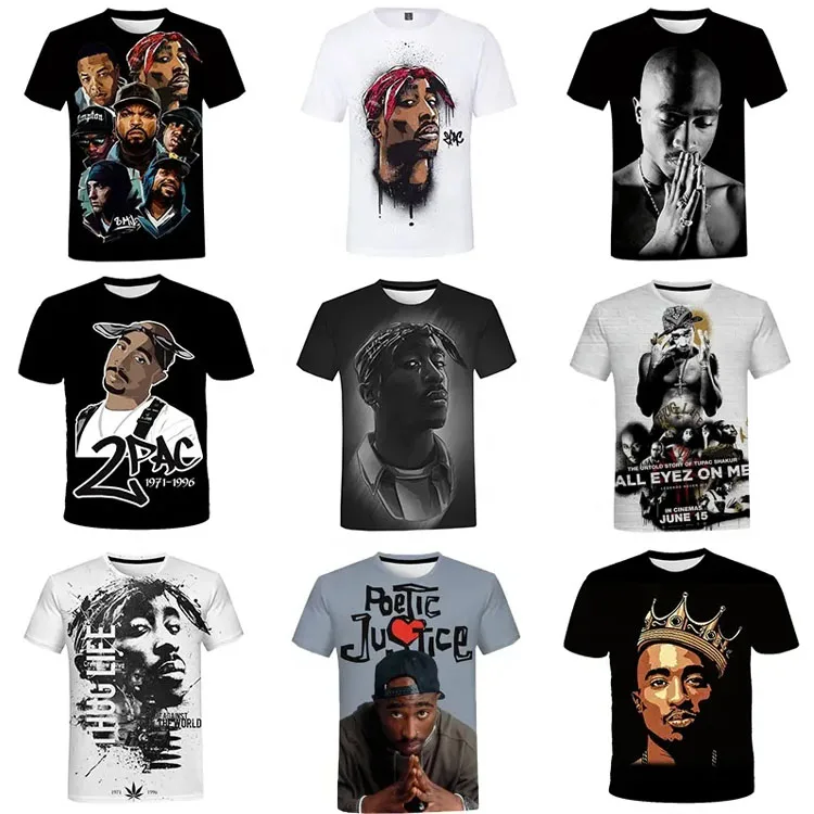 Free Shipping Rapper Tupac 2Pac Printed Men Hip Hop T-shirt 3D Digital Printing All Over Print Tees Graphic Custom Tshirt
