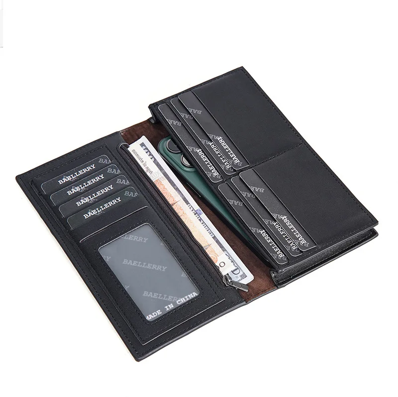 wholesale baellerry mens slim wallet with card holder bifold zipper coin purse long wallet card slots wallets billetera cuero