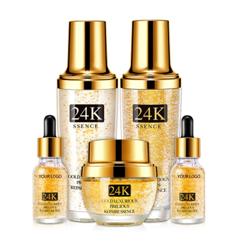 Private label 24K Gold HA Face Skin Care Set Facial Essence Whitening Moisturizing Repair Serum Golden Sets