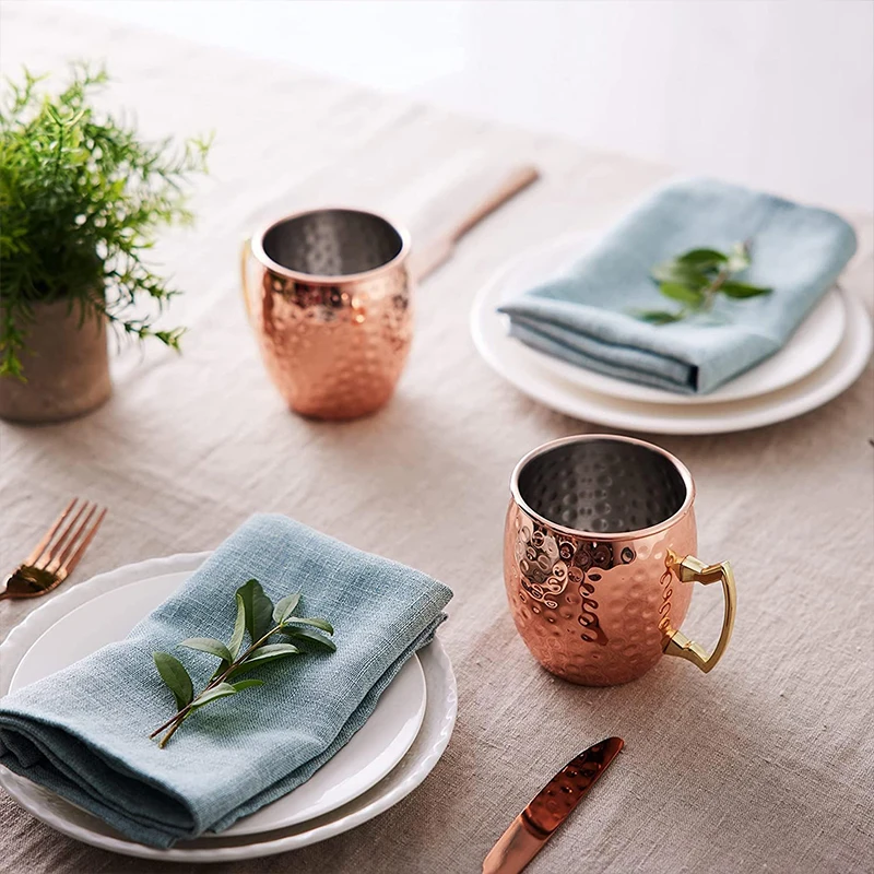 Moscow Mule медные кружки Чистые Твердые чашки 18 унций чашка с молотком подкладка из нержавеющей стали чистая медь Золотая латунная ручка