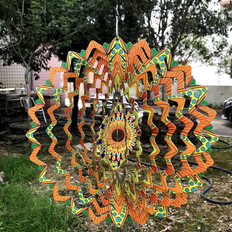 3d Sunflower Mirror Surface Stainless Steel 3d Wind Spinner For Garden Yard Home Decor
